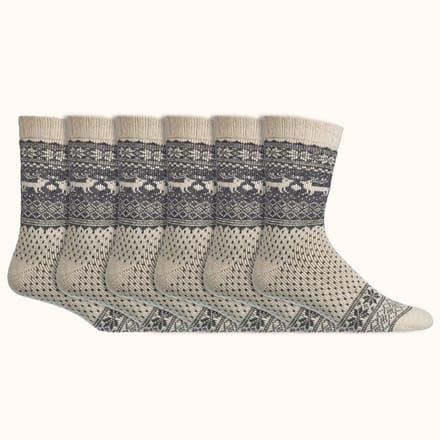 Noorse sokken | Merinowol | Alpacawol | Kleur: Wol wit | Dames & Heren | 6 paar