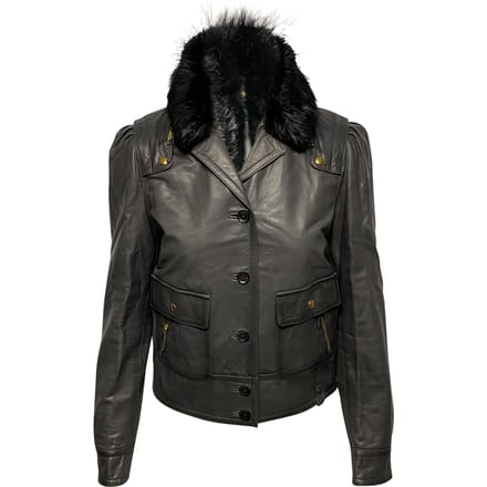 Gucci Jacket met Bontkraag Detail in Zwart Leer