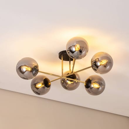 EMIBIG LIGHTING Plafondlamp Glassy, zwart/goud/grafiet, 75 cm, 6-lamps