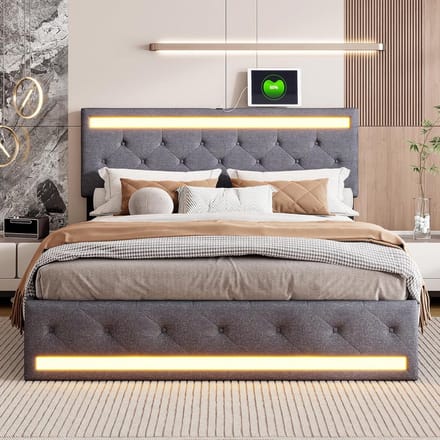 Tweepersoons Bedframe 140x200 met 4 Opbergladen en Ingebouwde LED Verlichting