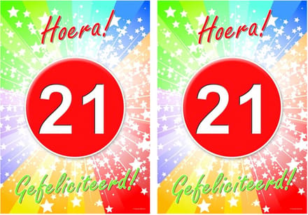 Bellatio Decorations verjaardag deurposter - 2x - 21 jaar - 59 x 42 cm - leeftijd feestartikelen