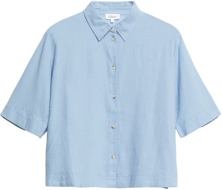 Vrouwelijke Linnen Mengsel Korte Mouwen Blouse met Hemdneck s.Oliver
