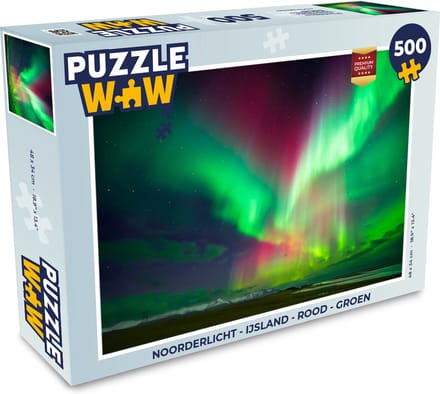 Puzzel Noorderlicht - IJsland - Rood - Groen - Legpuzzel - Puzzel 500 stukjes