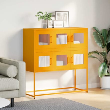 vidaXL - Dressoir - 100,5x39x107 - cm - koudgewalst - staal - mosterdgeel