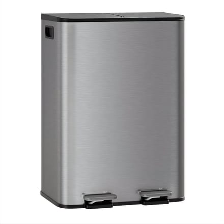 Dubbele Prullenbak 2x40L - RVS Pedaalemmer - Mat Grijs
