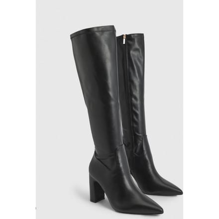 boohoo Dames Wijde Pasvorm Kniehoge Stretch Laarzen | Black | Maat: 4