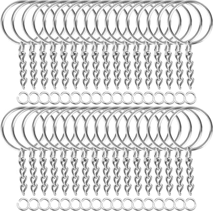 Tonver 150 stuks gesplitste sleutelhangers met ketting en springringen, bulk voor knutselen (25 mm)