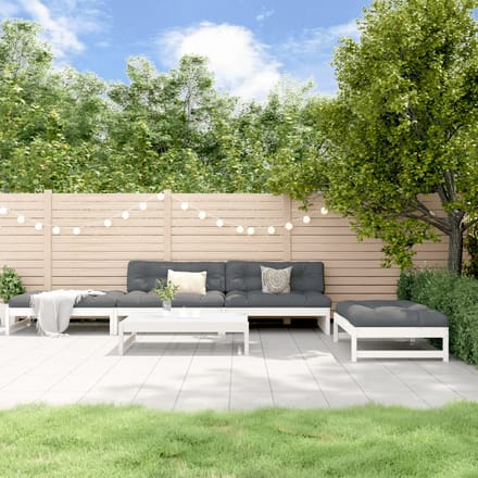 vidaXL - 5-delige - Loungeset - met - kussens - massief - hout - wit