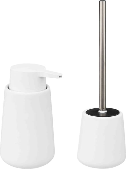 5Five - WC/Toiletborstel met zeeppompje 250 ml - wit - keramiek
