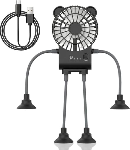 USB bureauventilator - oplaadbaar - 3 standen met zuignapbasis en telefoonhouder - voor bureau, auto, reizen en thuis