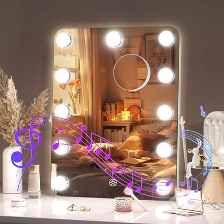 Make-up Spiegel - Verlichte Spiegel - Gezichtsverzorging - Met Bluetooth Speaker - 28 x 35.5 cm - Wit