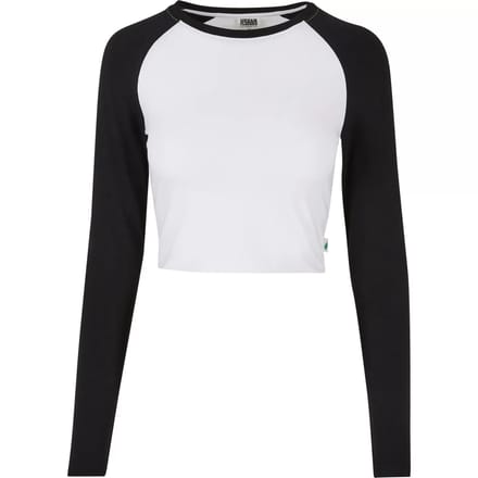 Urban Classics - Organic Cropped Retro Baseball Longsleeve top - XXL - Wit/Zwart