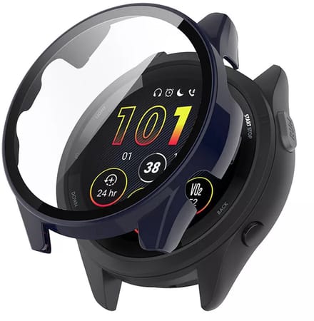 Strap-it Bescherm Hoesje met Glasplaat – Geschikt voor Garmin Forerunner 265 – Donkerblauw – Case met Screen Protector