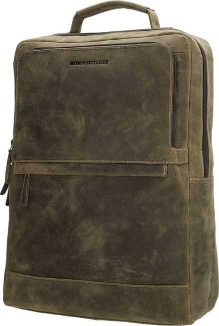 Hide & Stitches Idaho Rugzak Laptoptas 15,6 inch Premium Leder Business - Leren Dames Tas - Olijfgroen