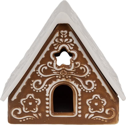 Clayre & Eef Waxinelichthouder Gingerbread house 8x8x8 cm Bruin Porselein