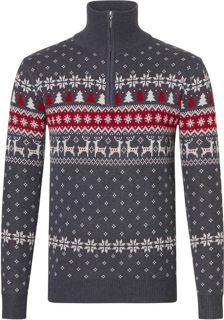 Apollo Heren Kersttrui Zip Met Kerst Print Grijs - Maat XL