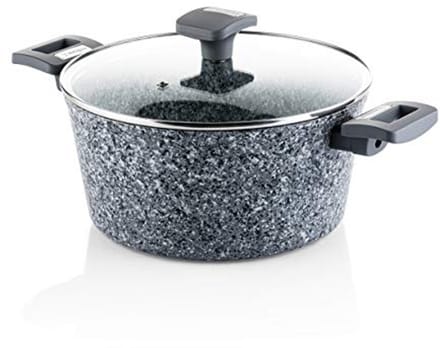 Inductiekookpan 24cm - Gecoate Granieten Stoofpan met Deksel - Grijze Kookpan