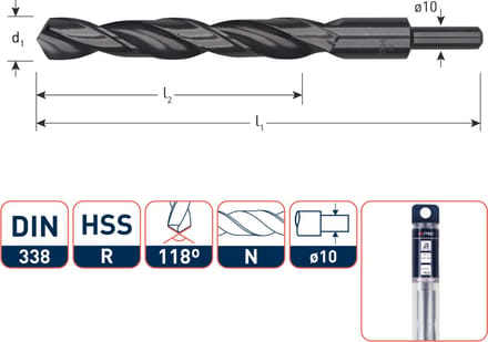 Rotec HSS-R spiraalboor, SILVER-LINE, type N, schacht 10, Ø14,0