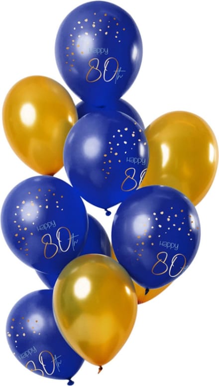 Folat - Ballonnen Elegant True Blue 80 jaar 30 cm - 12 stuks