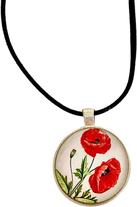 Ketting-Papaver-Klaproos-Cabochon-Verstelbaar- schuif - Charme Bijoux