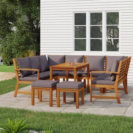 vidaXL - 9-delige - Tuinset - met - kussens - massief - acaciahout