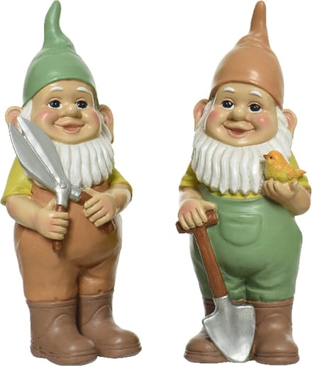 Tuinkabouter set 2x - tuinierende kabouters - kunststeen - H29 cm