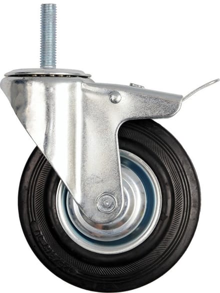 Vorel - Zwenkwiel - 75mm - Zwarte Rubberband - Rem - Draagbaar