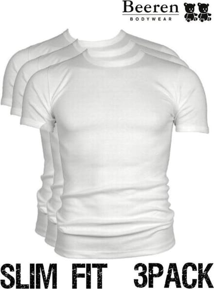 Beeren | T-Shirt | Ronde Hals | MAAT 4XL | 3-Pack | Wit | Slim Fit