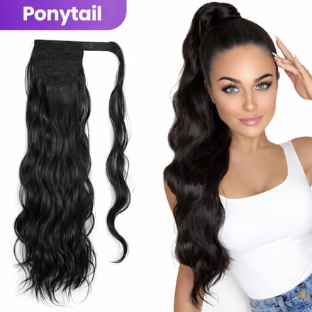 SassyGoods Ponytail Hair Extensions Paardenstaart Extension - Zwart Golvend Haar - 70 cm