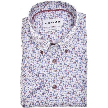 Ledûb Overhemd Allover Half Circles Pattern Comfort Fabric Blend Short Sleeve Licht Grijs / male