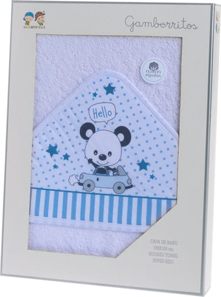 Gamberritos Badcape Beertje 100 X 100 Cm Katoen Blauw