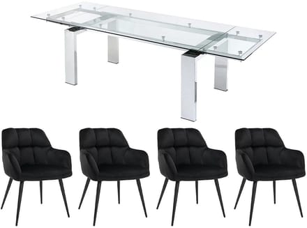 Vente-unique Set van tafel LUBANA + 4 stoelen PEGA - Transparant en zwart