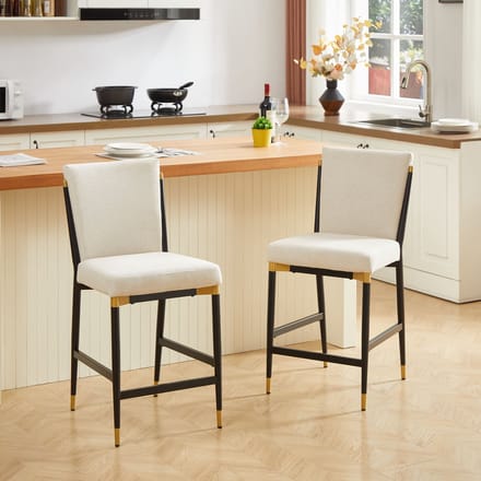 PHOEBE CAT Barkruk - Set van 2 - Hoge rugleuning - Met glijders - Metalen frame - Beige