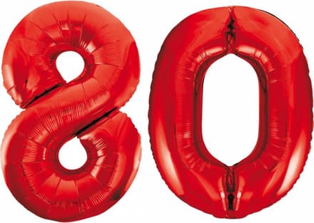Folieballon 80 jaar rood 86cm