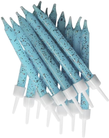 Anniversary House Pale Blue Glitter Candles x 12