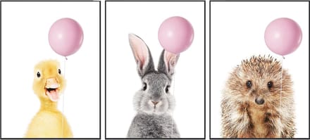 Kinderkamer posters – 3 stuks - dieren - 30x40 cm – Konijn, eend & egel