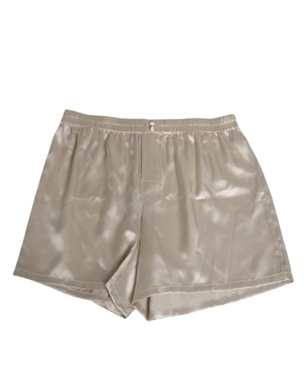 Dolce & Gabbana Beige Zijde Satijn Elastische Heren Boxer Short Badmode