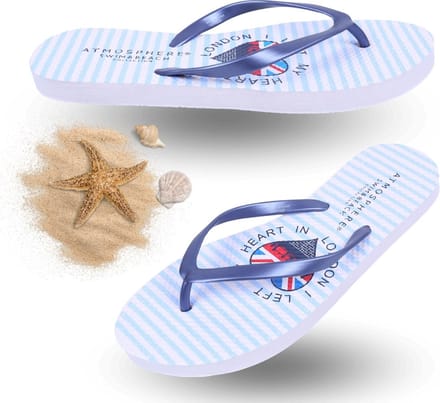 Blauw-wit gestreepte teenslippers, Londen