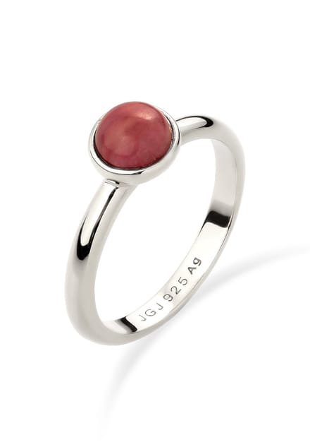 Elli - Ring - Ring Dames Agaat Cabochon Geslepen Rod 925 Sterling Zilver -