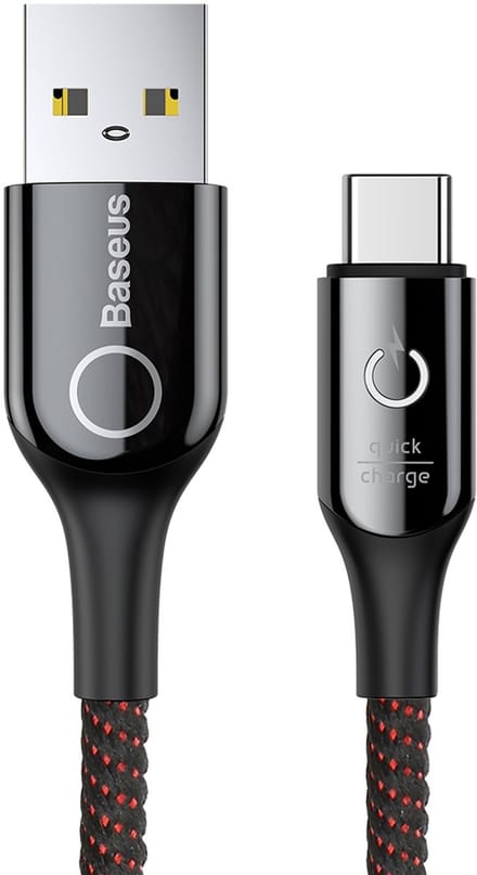 Baseus - Smart Power Off 3A USB C LED Laad-en Datakabel