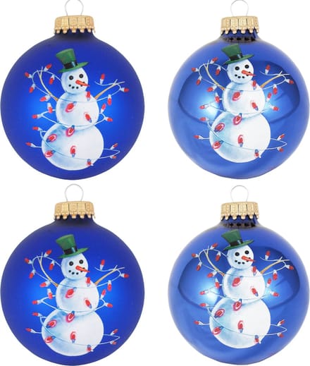 Krebs Kerstballen - 4x st - blauw - sneeuwpop - D7 cm - glas - kerstversiering