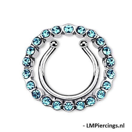 Fake tepelpiercing Gem clip aqua - LMPiercings