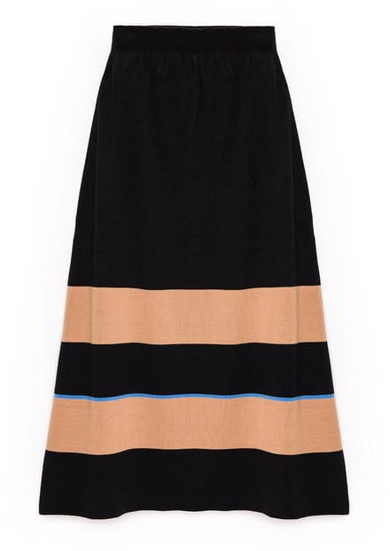 Touché Privé - Gestreepte gebreide rok met elastische taille - Bruin - Dames