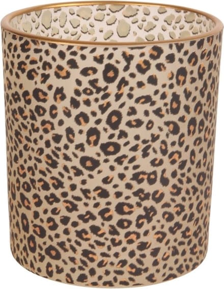 Waxinelichthouder - Theelicht - Luipaard print - 12cm hoog - Glas - Baroque collection - Dutch Style