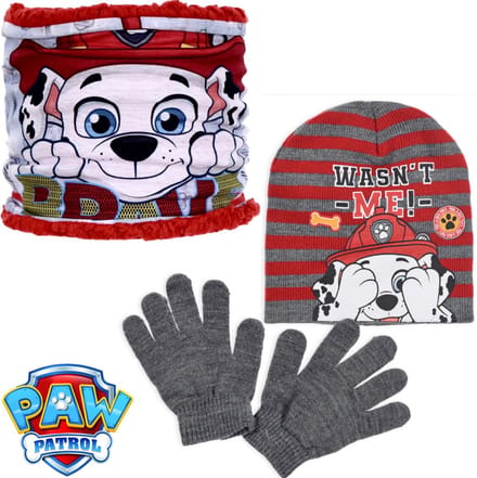 Paw Patrol Set - Muts + Nekwarmer + Handschoenen - Rood - One Size - ± 3-6 jaar