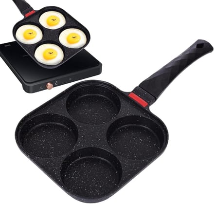 Pannenkoekenpan - Eierpan - Ontbijt Maken - Vier Vormen - 19x2.5x37cm - Zwart