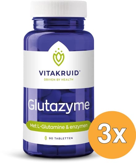3x Vitakruid Glutazyme Spijsverteringsenzymen en L-Glutamine (90 tabletten)