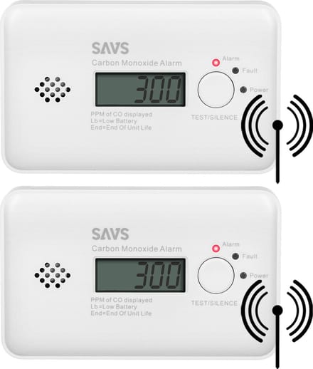 SAVS C10-W Draadloos koppelbare koolmonoxidemelder 2-pack - LinkSmart® - Optioneel WiFi - LCD Display - CO melder