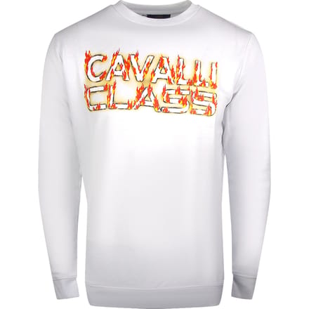 Cavalli Class Fire Logo Ontwerp Wit Sweatshirt