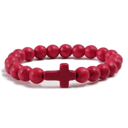 Memphis Kralen Armband met Natuursteen Kruis - Rood